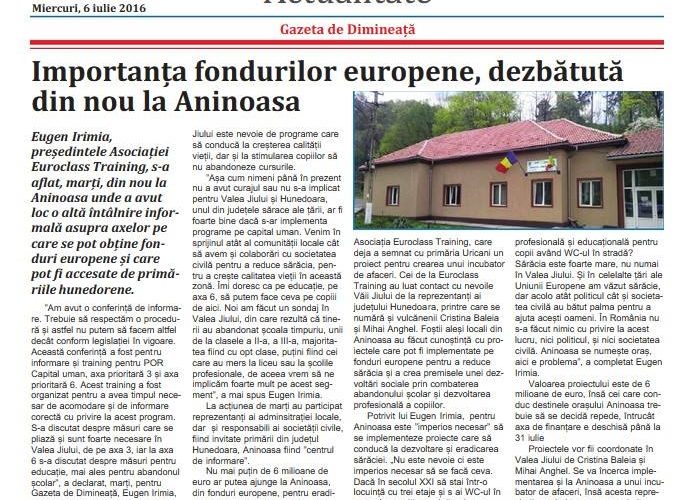 Aninoasa, gazda unor noi dezbateri pe tema accesarii fondurilor europene